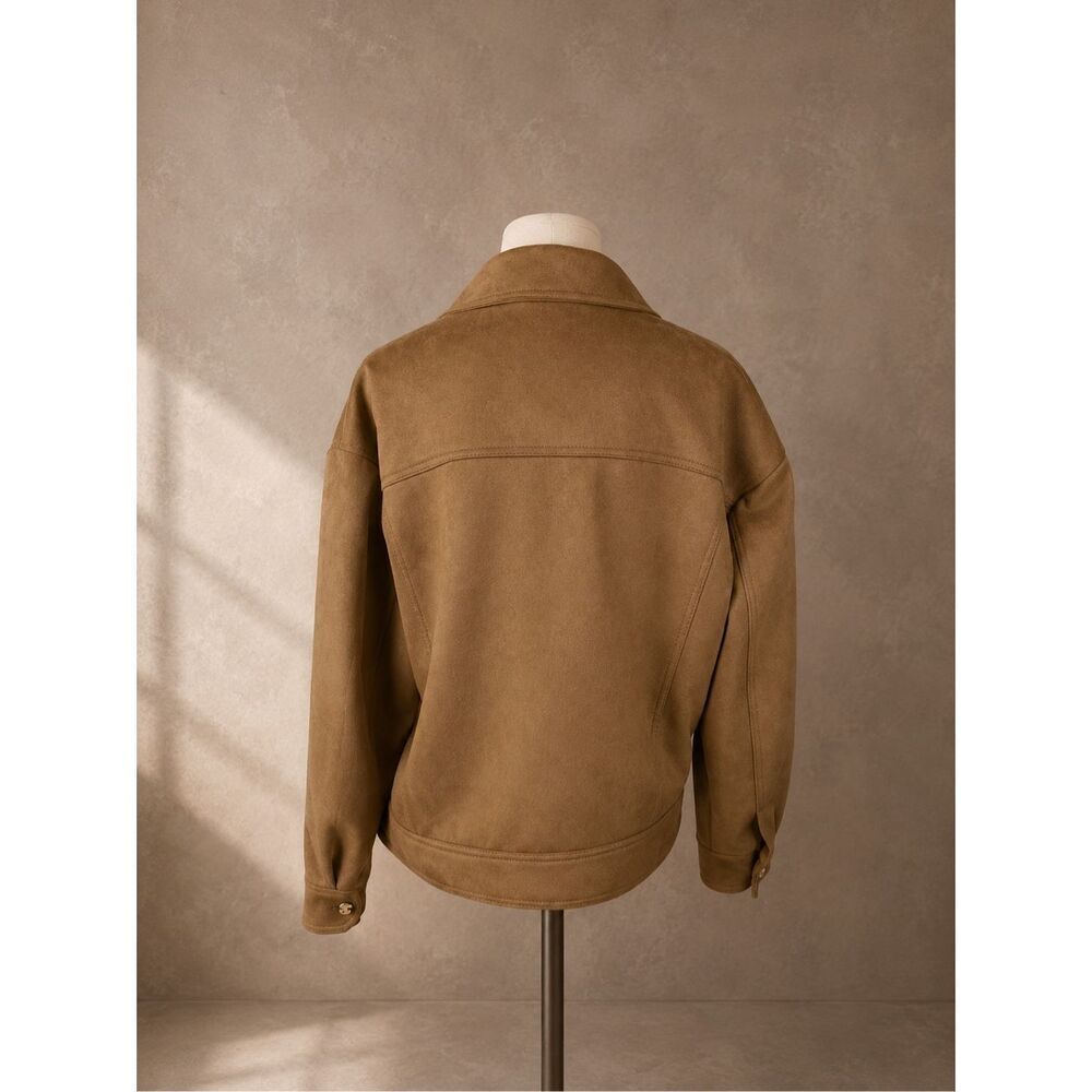 Maeve Faux Suede Trucker Jacket Camel Brown Size M Anthropologie - Picture 5 of 12